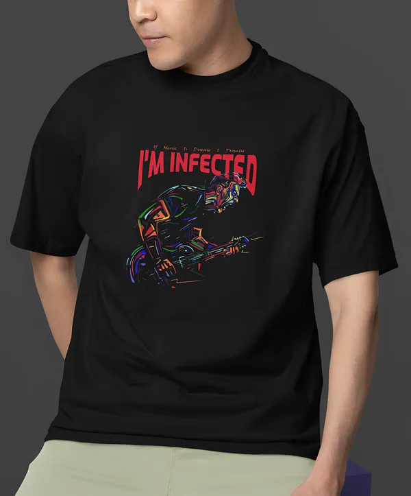 TOFFTEES_Premium_French_Terry_Fabric__(220_GSM)_Black_Oversized_Infected_Half_Sleeves_T-shirt