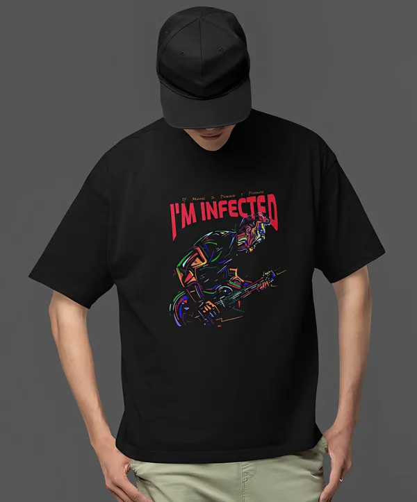 TOFFTEES_Premium_French_Terry_Fabric__(220_GSM)_Black_Oversized_Infected_Half_Sleeves_T-shirt
