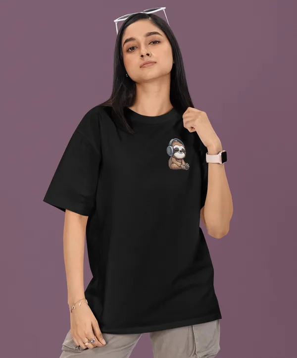 TOFFTEES_Premium_French_Terry_Fabric__(220_GSM)_Black_Oversized_FeelTheNote_Half_Sleeves_Women's_T-shirt