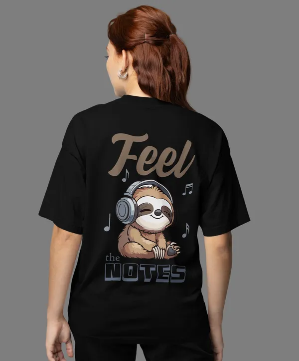 TOFFTEES_Premium_French_Terry_Fabric__(220_GSM)_Black_Oversized_FeelTheNote_Half_Sleeves_Women's_T-shirt