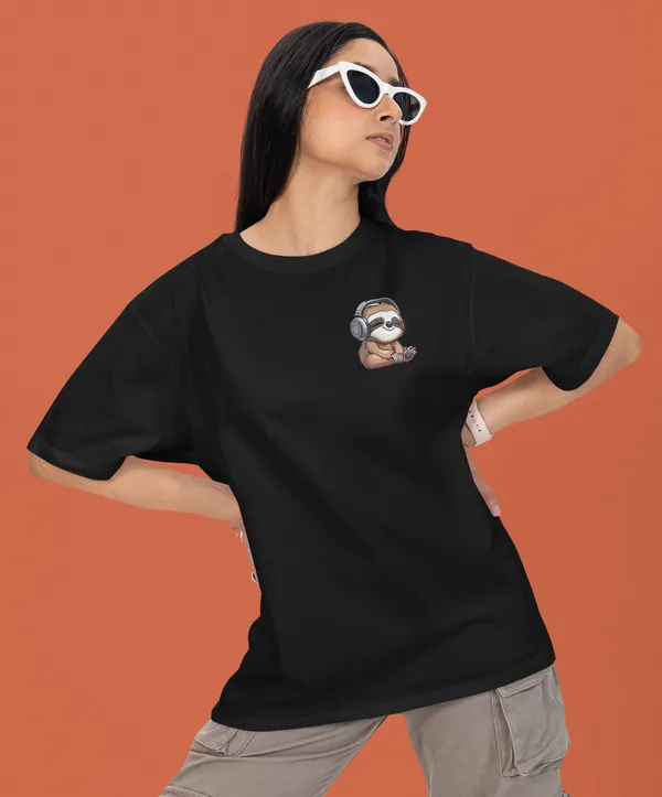 TOFFTEES_Premium_French_Terry_Fabric__(220_GSM)_Black_Oversized_FeelTheNote_Half_Sleeves_Women's_T-shirt