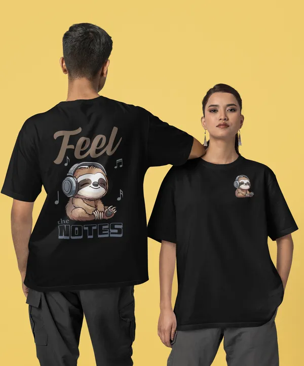 TOFFTEES_Premium_French_Terry_Fabric__(220_GSM)_Black_Oversized_FeelTheNote_Half_Sleeves_Women's_T-shirt