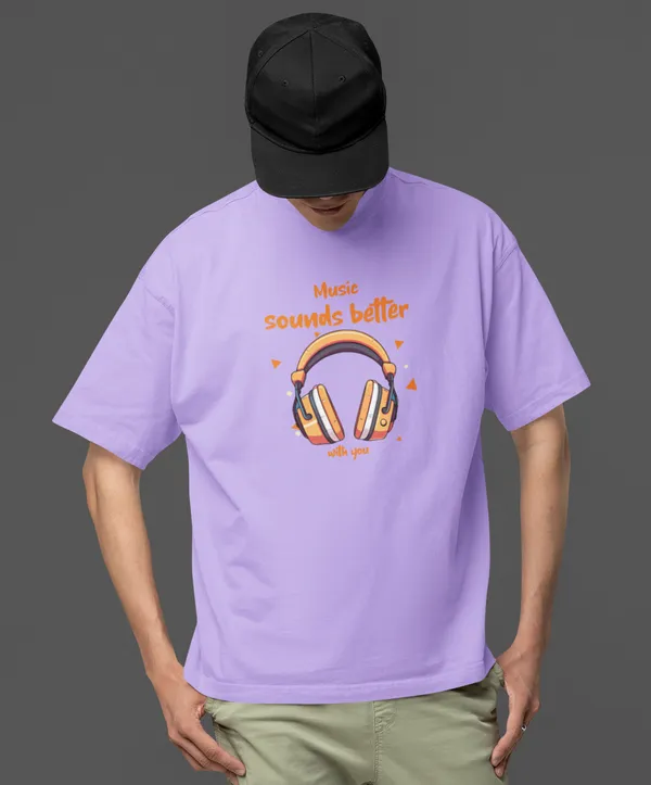 TOFFTEES_Premium_French_Terry_Fabric__(220_GSM)_Lavender_Oversized_MusicSoundsBetter_Half_Sleeves_T-shirt