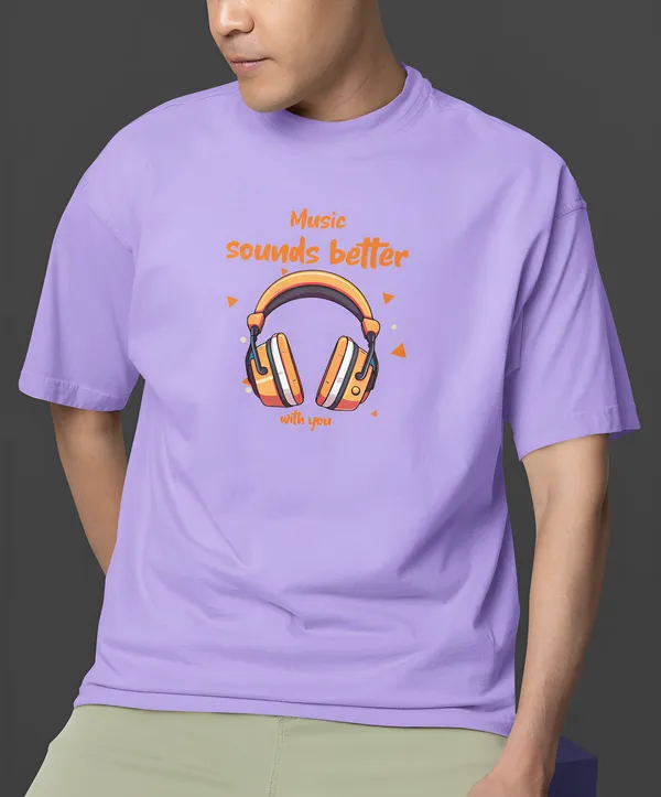 TOFFTEES_Premium_French_Terry_Fabric__(220_GSM)_Lavender_Oversized_MusicSoundsBetter_Half_Sleeves_T-shirt