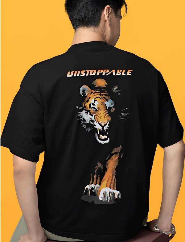 TOFFTEES_Premium_Black_Oversized_Unstopable_Half_Sleeves_T-shirt_|_French_Terry_Fabric__(220_GSM)