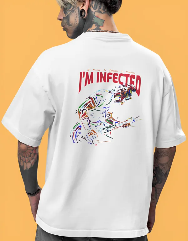TOFFTEES_Music_Popular_Oversized_Infected_Half_Sleeves_White_T-shirt_|___(200_GSM)