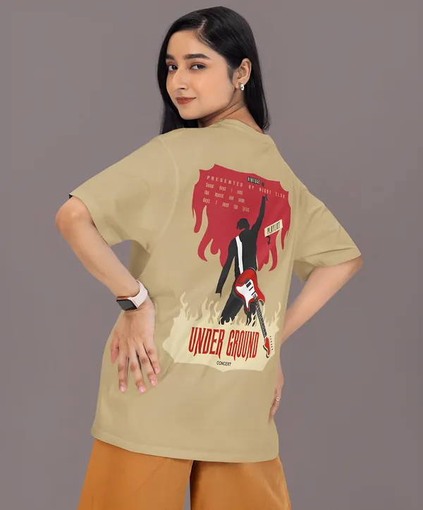 TOFFTEES_Premium_French_Terry_Fabric__(220_GSM)_Beige_Oversized_Underground_Half_Sleeves_Women's_T-shirt