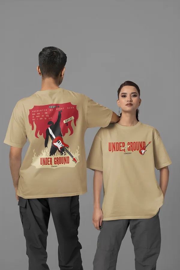 TOFFTEES_Premium_French_Terry_Fabric__(220_GSM)_Beige_Oversized_Underground_Half_Sleeves_Women's_T-shirt