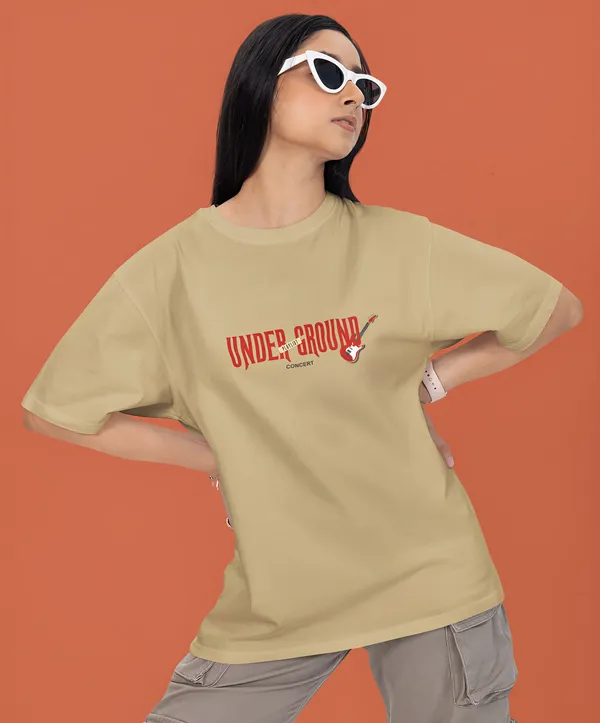TOFFTEES_Premium_French_Terry_Fabric__(220_GSM)_Beige_Oversized_Underground_Half_Sleeves_Women's_T-shirt
