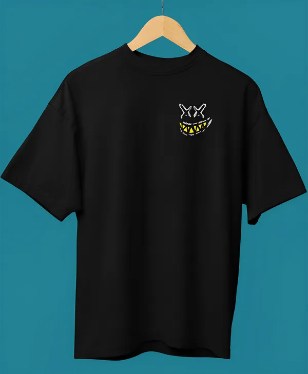 TOFFTEES_Premium_Black_Oversized_Smile_Half_Sleeves_T-shirt_|_French_Terry_Fabric__(220_GSM)
