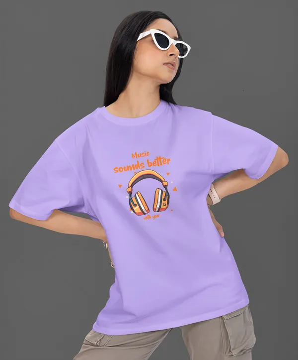 TOFFTEES_Premium_French_Terry_Fabric__(220_GSM)_Lavender_Oversized_MusicSoundsBetter_Half_Sleeves_Women's_T-shirt