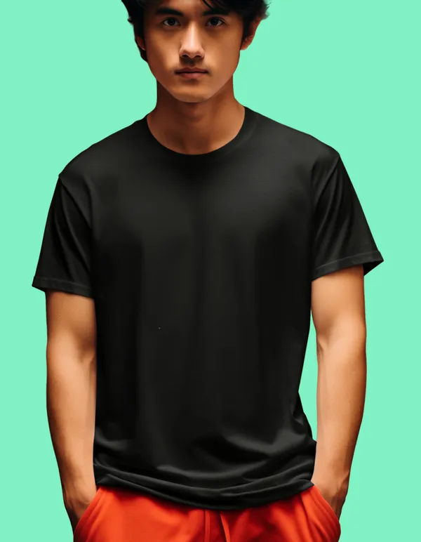 TOFFTEES_Black_Regular_Fit_Plain_Half_Sleeves_T-Shirt_|_HD_Print_With_100%_Cotton