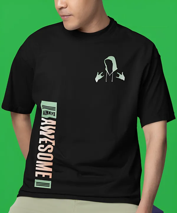 TOFFTEES_Popular_(200_GSM)_Oversized_Always_Awesome_Half_Sleeves_Black_T-shirt