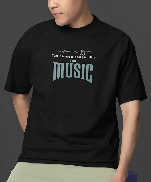 TOFFTEES_Premium_French_Terry_Fabric__(220_GSM)_Black_Oversized_Heartbeat_Half_Sleeves_T-shirt