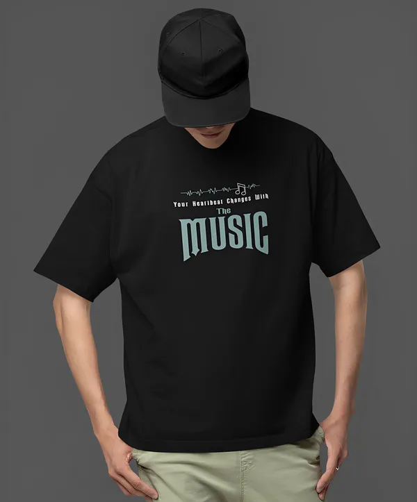 TOFFTEES_Premium_French_Terry_Fabric__(220_GSM)_Black_Oversized_Heartbeat_Half_Sleeves_T-shirt