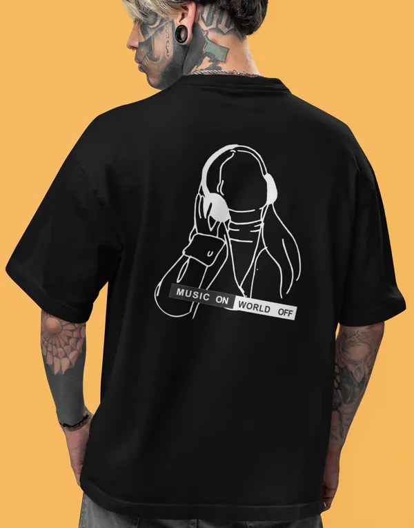 TOFFTEES_Music_Popular_Oversized_MusicOnOff_Half_Sleeves_Black_T-shirt