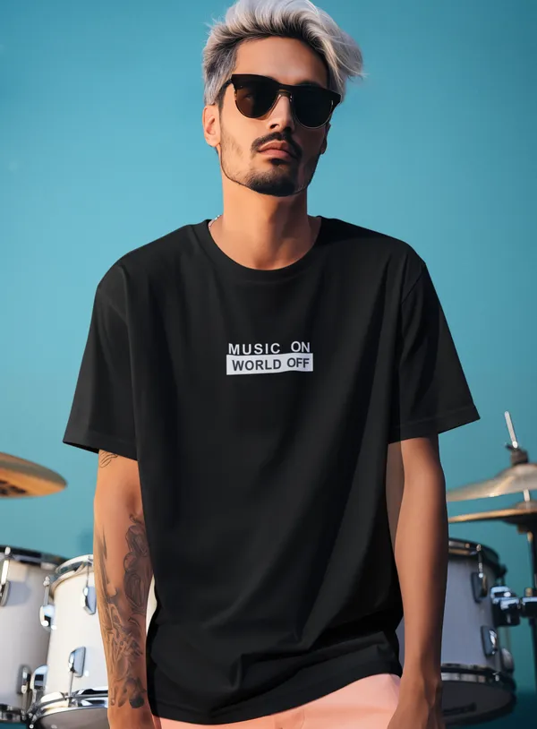 TOFFTEES_Music_Popular_Oversized_MusicOnOff_Half_Sleeves_Black_T-shirt