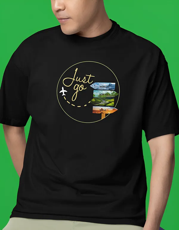 TOFFTEES_Popular_(200_GSM)_Oversized_Just_Go_Half_Sleeves_Black_T-shirt