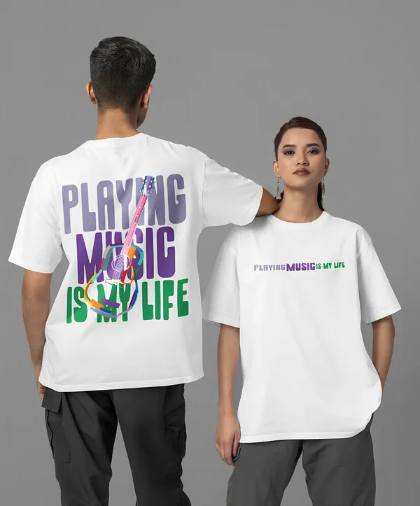 TOFFTEES_Premium_French_Terry_Fabric__(220_GSM)_White_Oversized_PlayingMusic_Half_Sleeves_Women's_T-shirt