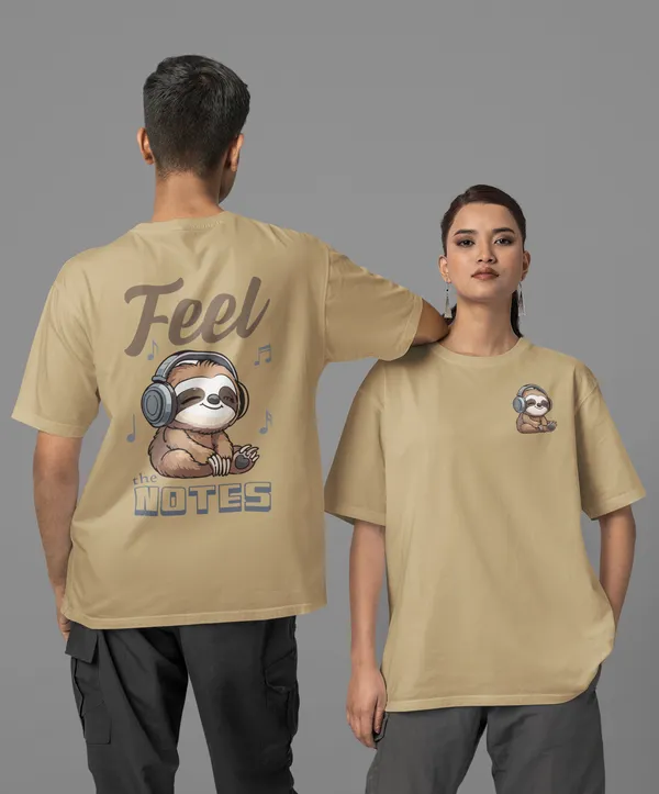 TOFFTEES_Premium_French_Terry_Fabric__(220_GSM)_Beige_Oversized_FeelTheNote_Half_Sleeves_Women's_T-shirt