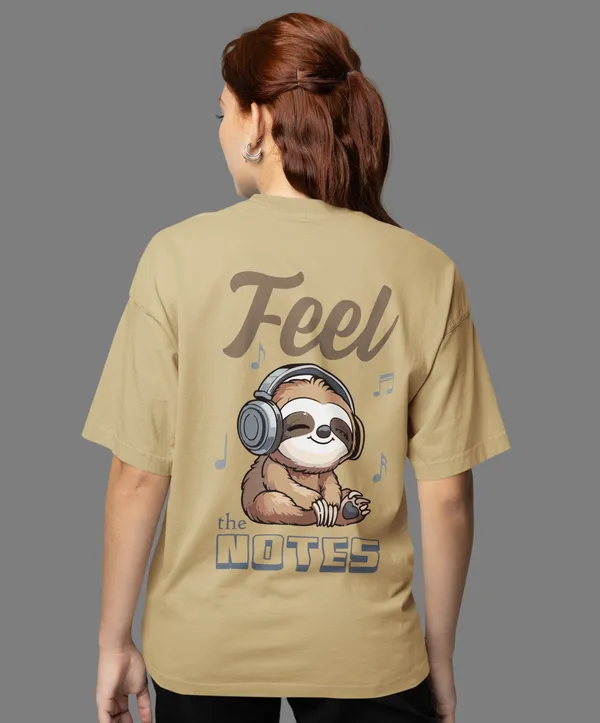 TOFFTEES_Premium_French_Terry_Fabric__(220_GSM)_Beige_Oversized_FeelTheNote_Half_Sleeves_Women's_T-shirt