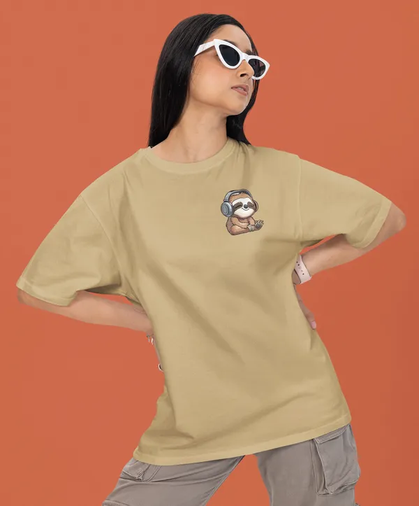 TOFFTEES_Premium_French_Terry_Fabric__(220_GSM)_Beige_Oversized_FeelTheNote_Half_Sleeves_Women's_T-shirt