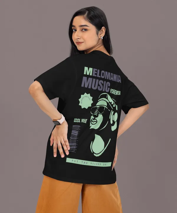 TOFFTEES_Premium_French_Terry_Fabric__(220_GSM)_Black_Oversized_Melomania_Half_Sleeves_Women's_T-shirt