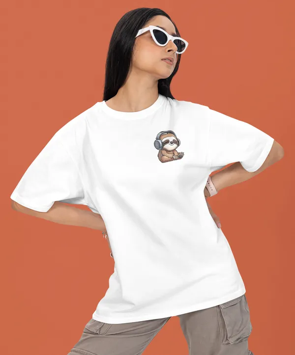 TOFFTEES_Premium_French_Terry_Fabric__(220_GSM)_White_Oversized_FeelTheNote_Half_Sleeves_Women's_T-shirt