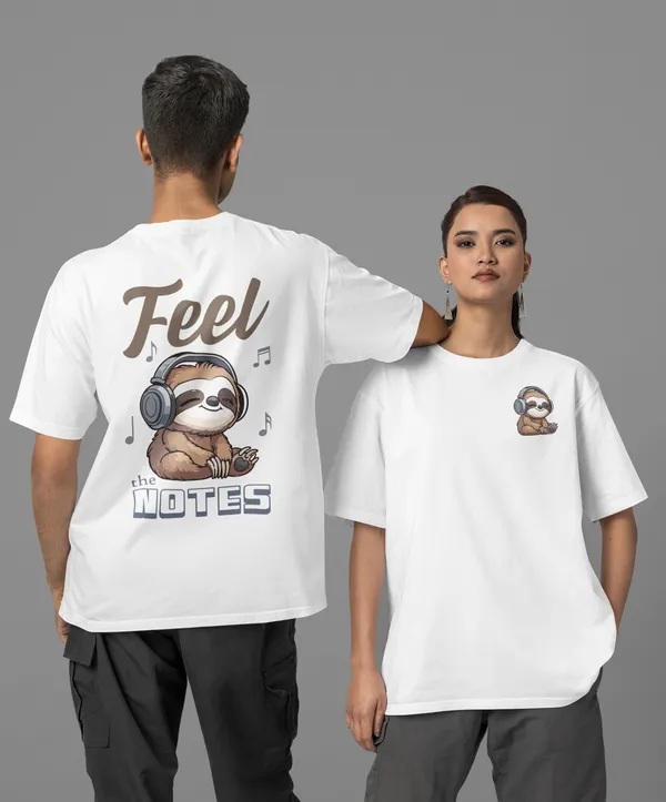TOFFTEES_Premium_French_Terry_Fabric__(220_GSM)_White_Oversized_FeelTheNote_Half_Sleeves_Women's_T-shirt
