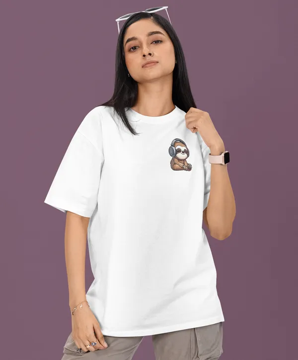 TOFFTEES_Premium_French_Terry_Fabric__(220_GSM)_White_Oversized_FeelTheNote_Half_Sleeves_Women's_T-shirt