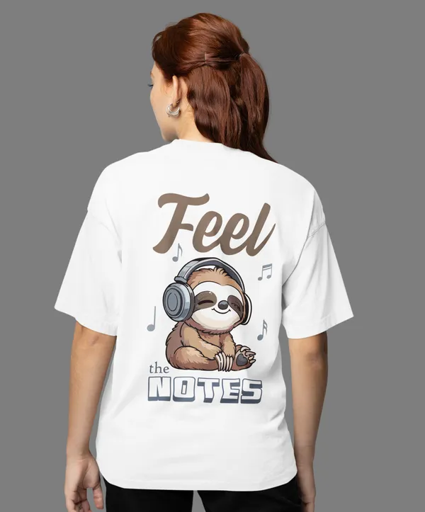 TOFFTEES_Premium_French_Terry_Fabric__(220_GSM)_White_Oversized_FeelTheNote_Half_Sleeves_Women's_T-shirt