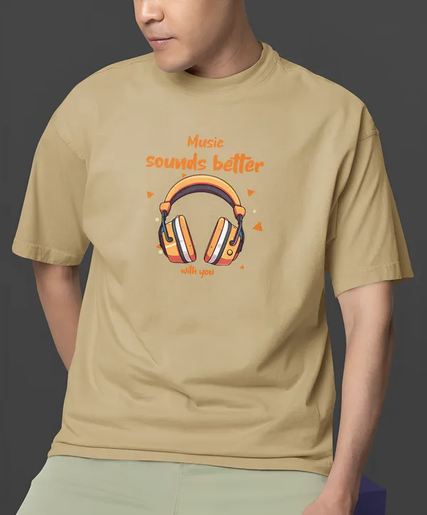 TOFFTEES_Premium_French_Terry_Fabric__(220_GSM)_Beige_Oversized_MusicSoundsBetter_Half_Sleeves_T-shirt