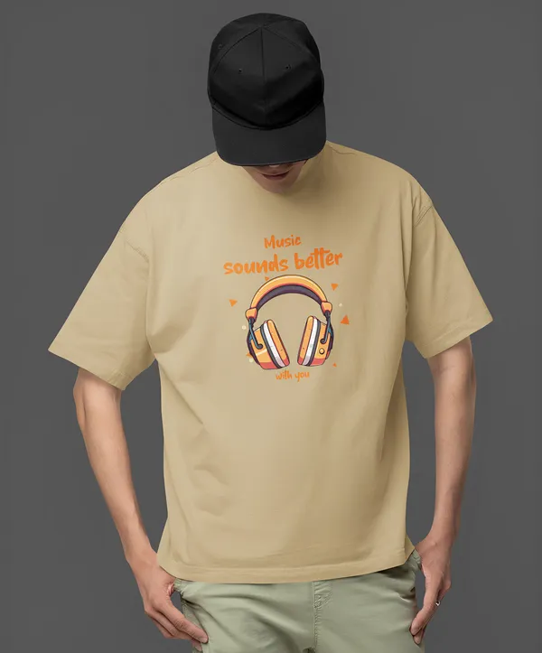 TOFFTEES_Premium_French_Terry_Fabric__(220_GSM)_Beige_Oversized_MusicSoundsBetter_Half_Sleeves_T-shirt