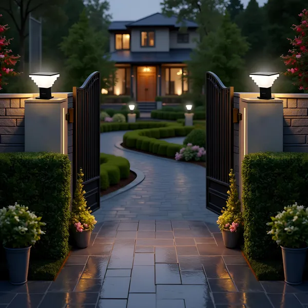 Avior_Black_&_White_Modern_Design_Stairs_Shape_Waterproof_Gate_Light,_Pillar_Lamp,_Garden_(Pair_Of_2,_Ac/_Dc,_Metal)