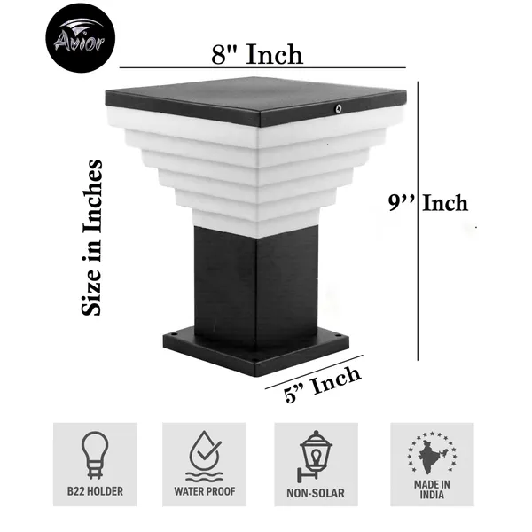 Avior_Black_&_White_Modern_Design_Stairs_Shape_Waterproof_Gate_Light,_Pillar_Lamp,_Garden_(Pair_Of_2,_Ac/_Dc,_Metal)