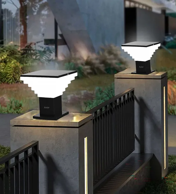 Avior_Black_&_White_Modern_Design_Stairs_Shape_Waterproof_Gate_Light,_Pillar_Lamp,_Garden_(Pair_Of_2,_Ac/_Dc,_Metal)