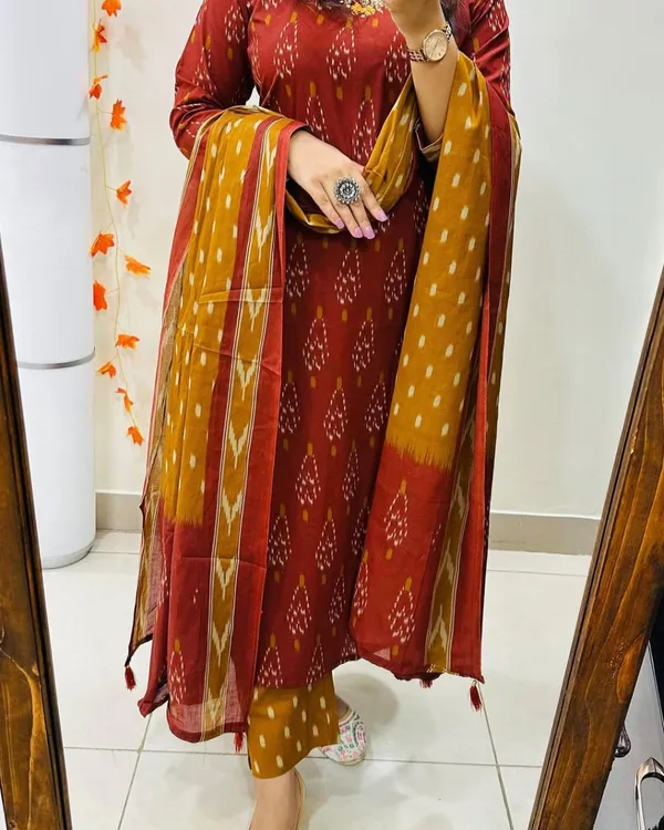Rust_Brown_Cotton_Kurta_Set_For_Women
