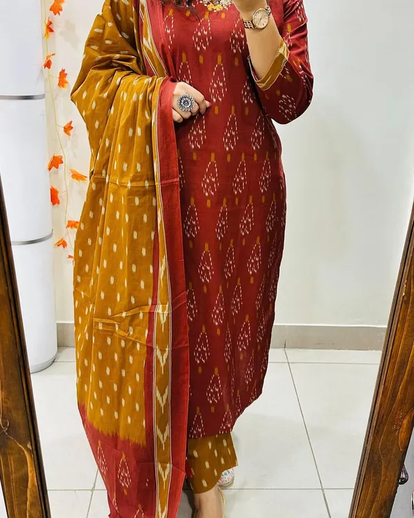 Rust_Brown_Cotton_Kurta_Set_For_Women