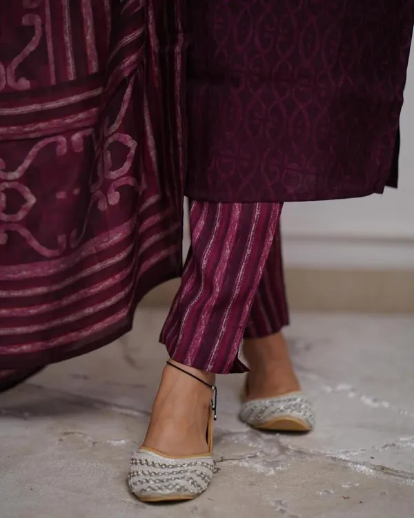 Wine_Cotton_Kurta_Pant_Set_with_MulMul_Dupatta_for_Women