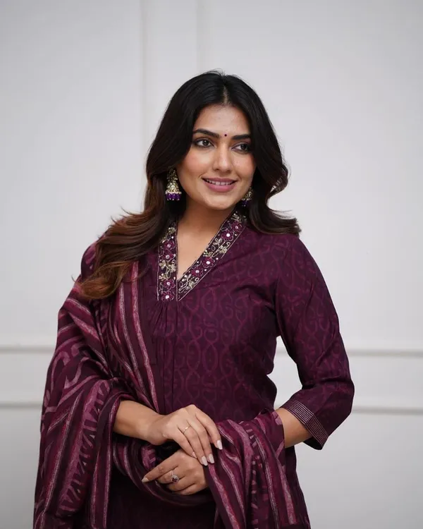 Wine_Cotton_Kurta_Pant_Set_with_MulMul_Dupatta_for_Women