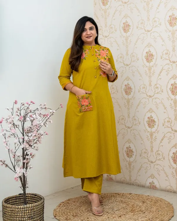 Mustard_Cotton_Premium_&_Elegant_Embroidered_Floral_Co-Ord_Set_For_Women