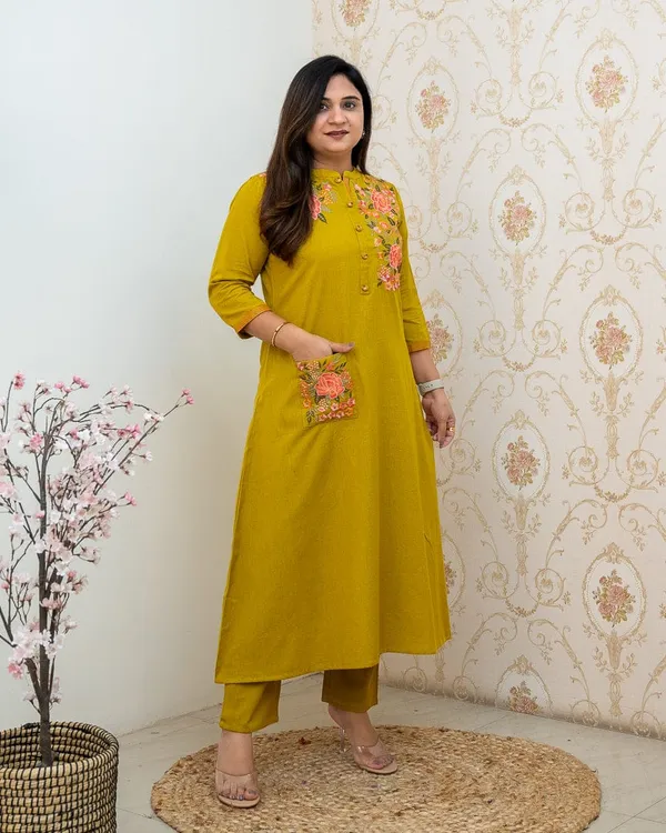Mustard_Cotton_Premium_&_Elegant_Embroidered_Floral_Co-Ord_Set_For_Women