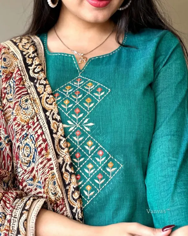 Green_Premium_Chitrkari_South_Cotton_Kurta_Pant_And_Dupatta_Set_For_Women