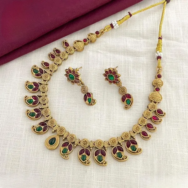 Evergreen_Multicolour_Mango_With_Floral_Coin_Necklace_Set_For_Women