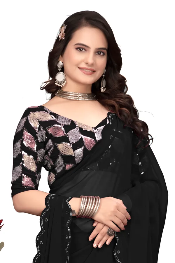 GRIFEZ_WOMEN'S_FANCY__GEORGETTE_SILVER_PANKHUDI_SAREE