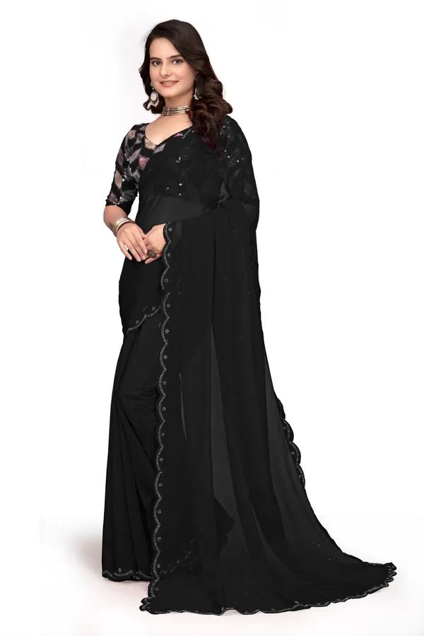 GRIFEZ_WOMEN'S_FANCY__GEORGETTE_SILVER_PANKHUDI_SAREE