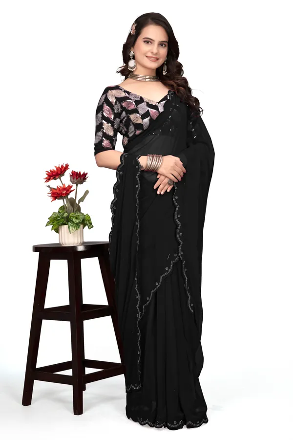 GRIFEZ_WOMEN'S_FANCY__GEORGETTE_SILVER_PANKHUDI_SAREE