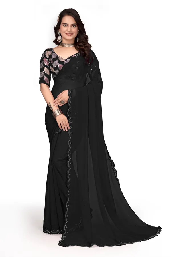 GRIFEZ_WOMEN'S_FANCY__GEORGETTE_SILVER_PANKHUDI_SAREE