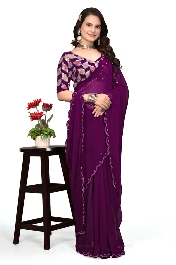 GRIFEZ__WOMEN'S_FANCY_GEORGETTE_SILVER_PANKHUDI_SAREE