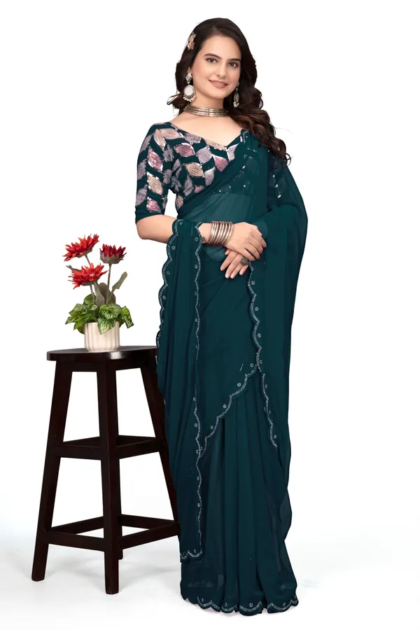 GRIFEZ__WOMEN'S_FANCY_GEORGETTE_SILVER_PANKHUDI_SAREE